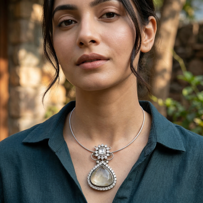 Sangeeta Boochra Handcrafted Moissanite & Silver Heritage Pendant