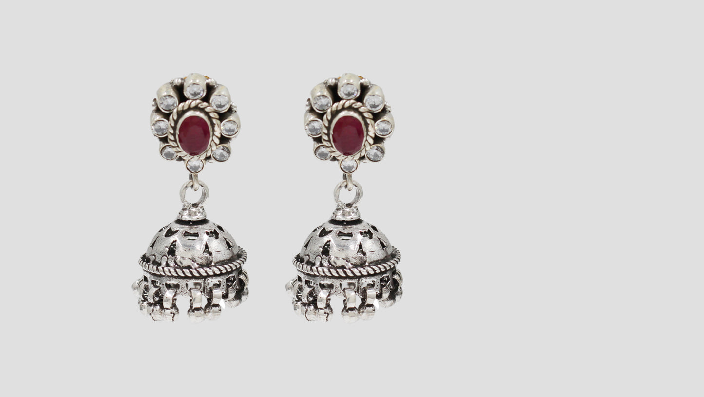 Ethnic Ruby Charm Silver Earrings by Sangeeta Boochra