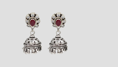 Ethnic Ruby Charm Silver Earrings by Sangeeta Boochra
