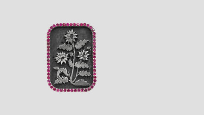 Sangeeta Boochra Timeless Floral Silver Brooch with Ruby-Pink Stone Border