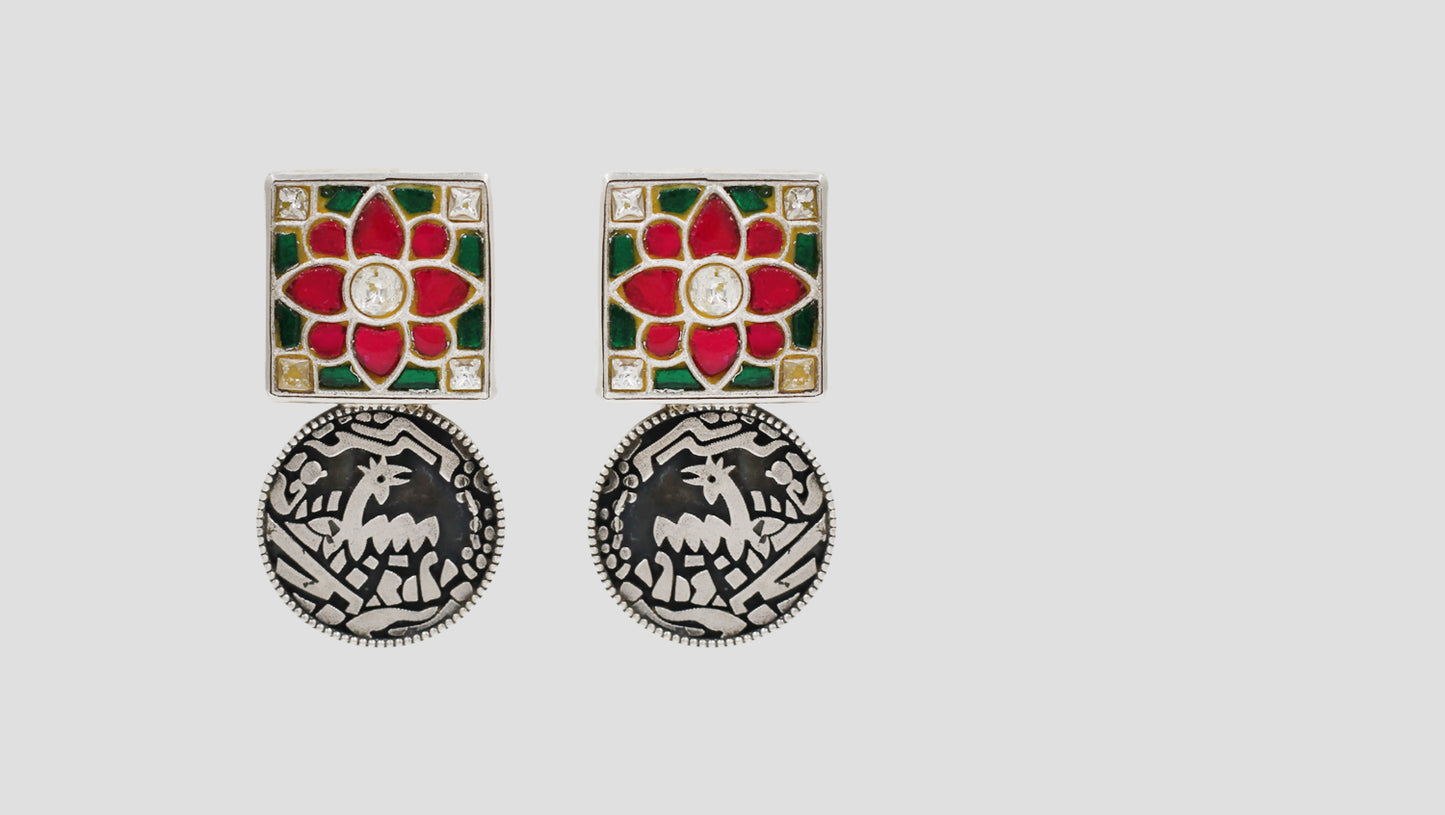 Sangeeta Boochra Floral Kundan Stone Oxidized Silver Earrings