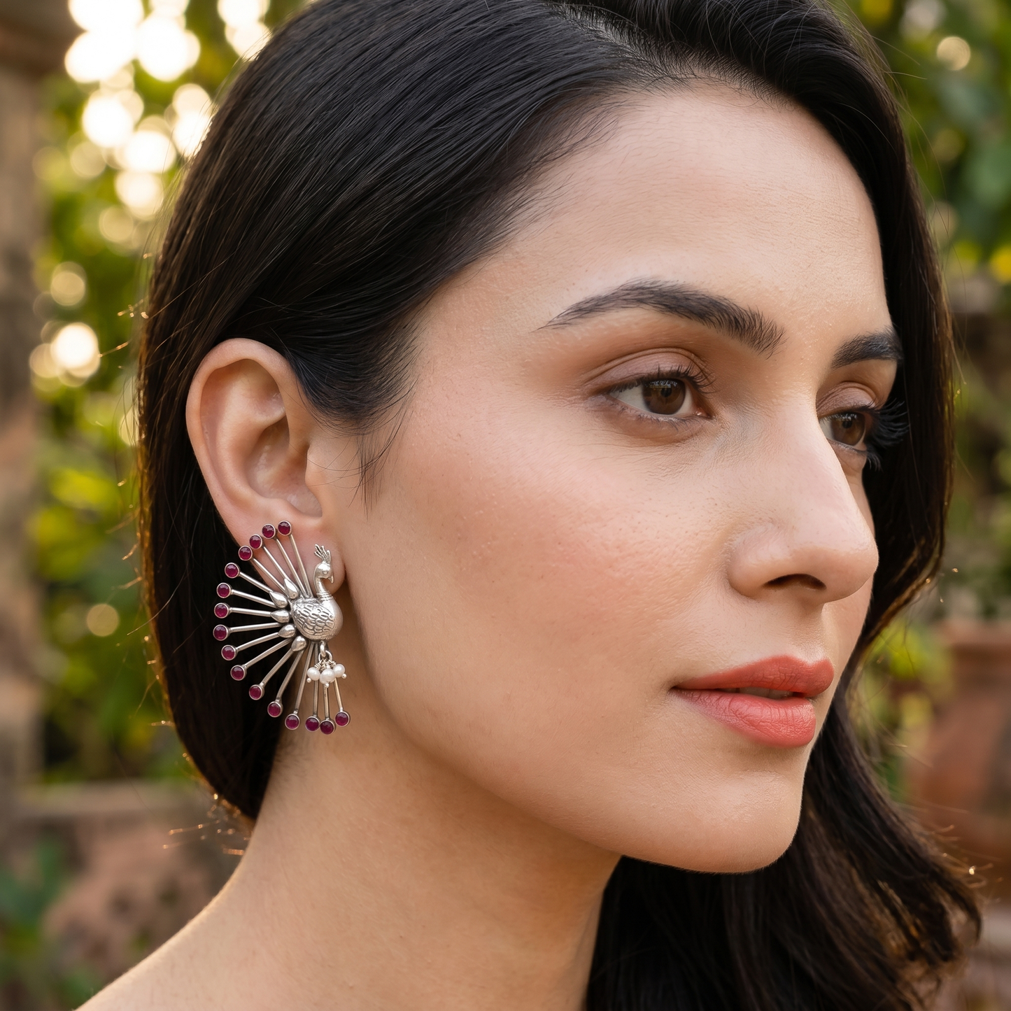 Sangeeta Boochra Statement Silver Peacock Earrings