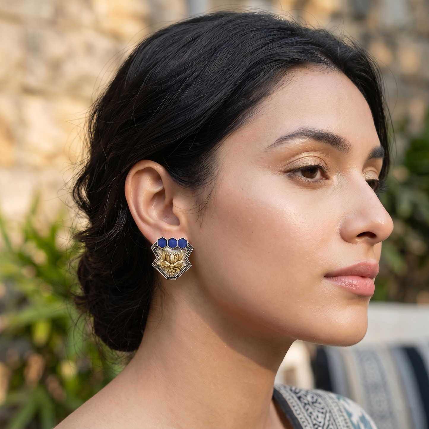 Sangeeta Boochra Lapis Bloom Dual Plated Earrings