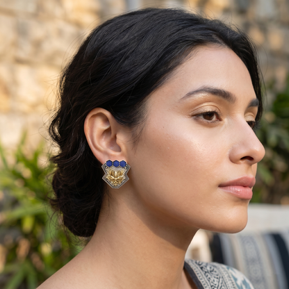 Sangeeta Boochra Lapis Bloom Dual Plated Earrings