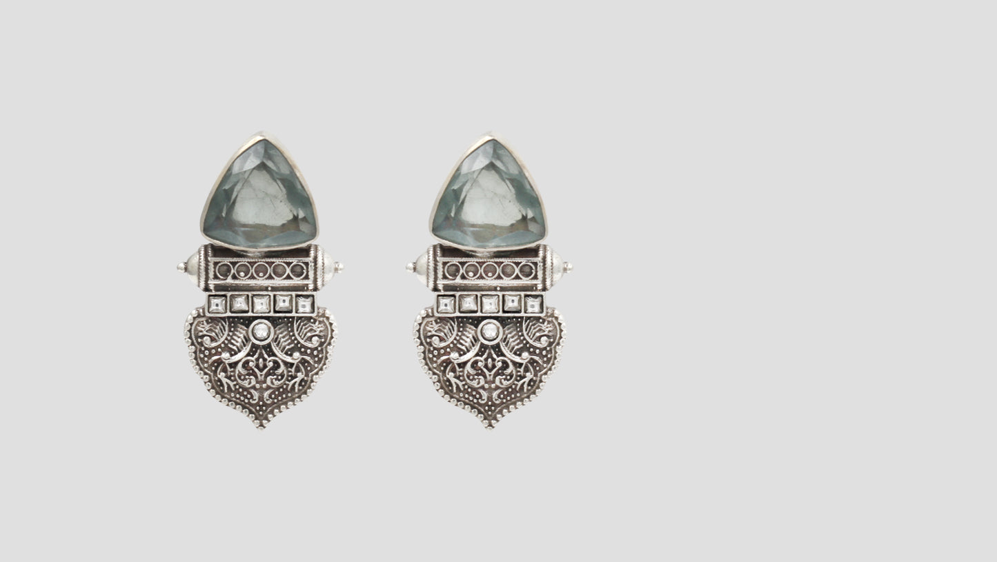 Sangeeta Boochra Contemporary Oxidised Silver Engraved Earrings