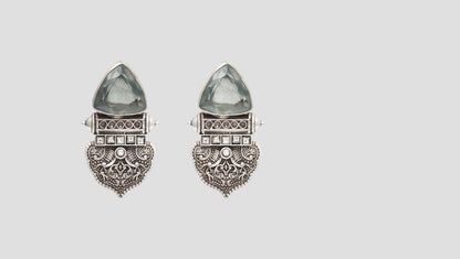 Sangeeta Boochra Contemporary Oxidised Silver Engraved Earrings
