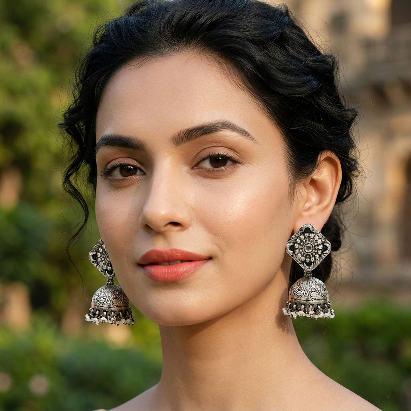 Sangeeta Boochra Handcrafted Oxidised Silver Statement Jhumkas