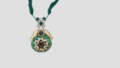 Sangeeta Boochra Artistic Silver Pendant with Green Stone & Floral Motif