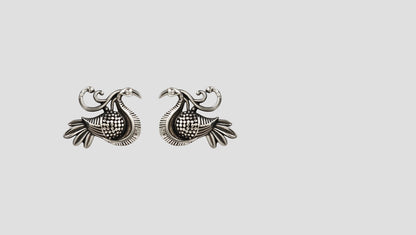 Sangeeta Boochra Artisan Peacock Motif Oxidised Silver Earrings
