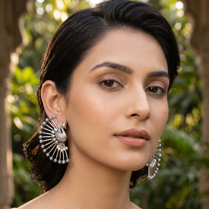Sangeeta Boochra Pearl Accent Silver Peacock Earrings