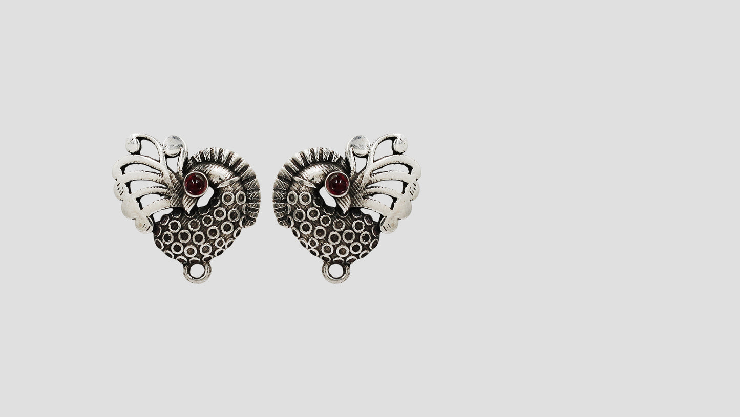 Sangeeta Boochra Peacock Motif Handcrafted Silver Earrings