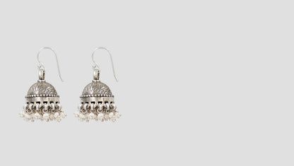 Bohemian Luxe: Sangeeta Boochra Silver Jhumkas with Pearl Strands