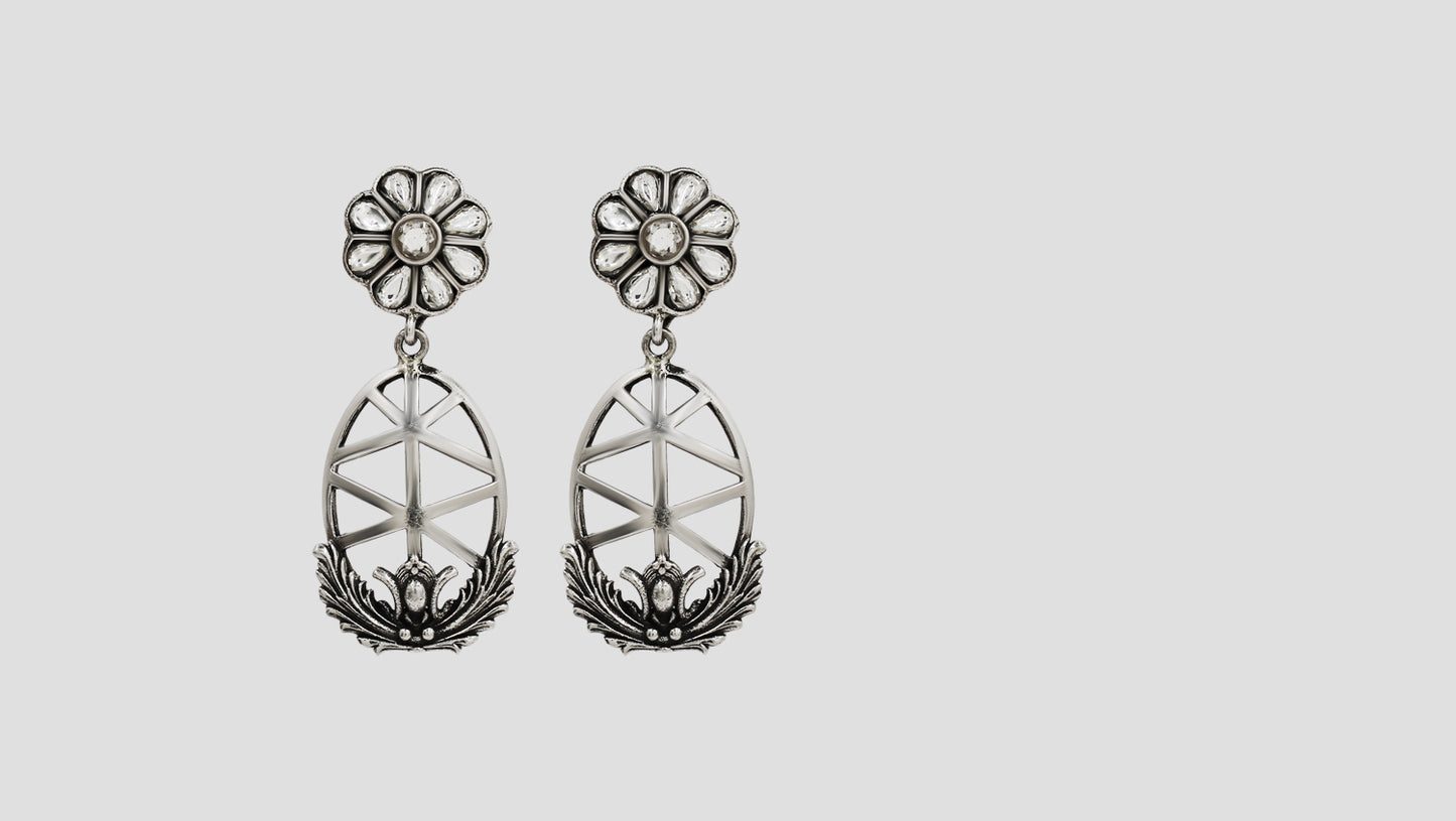 Sangeeta Boochra Floral Kundan Silver Drop Earrings