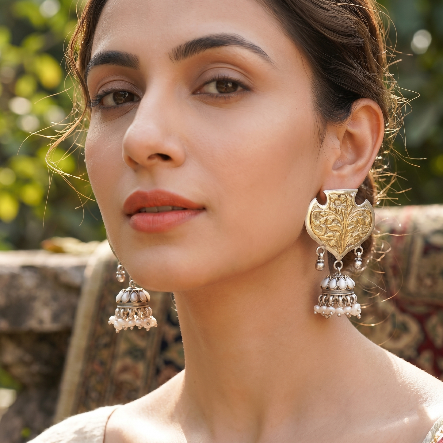 Sangeeta Boochra Handcrafted Dual Tone Floral Drop Earrings