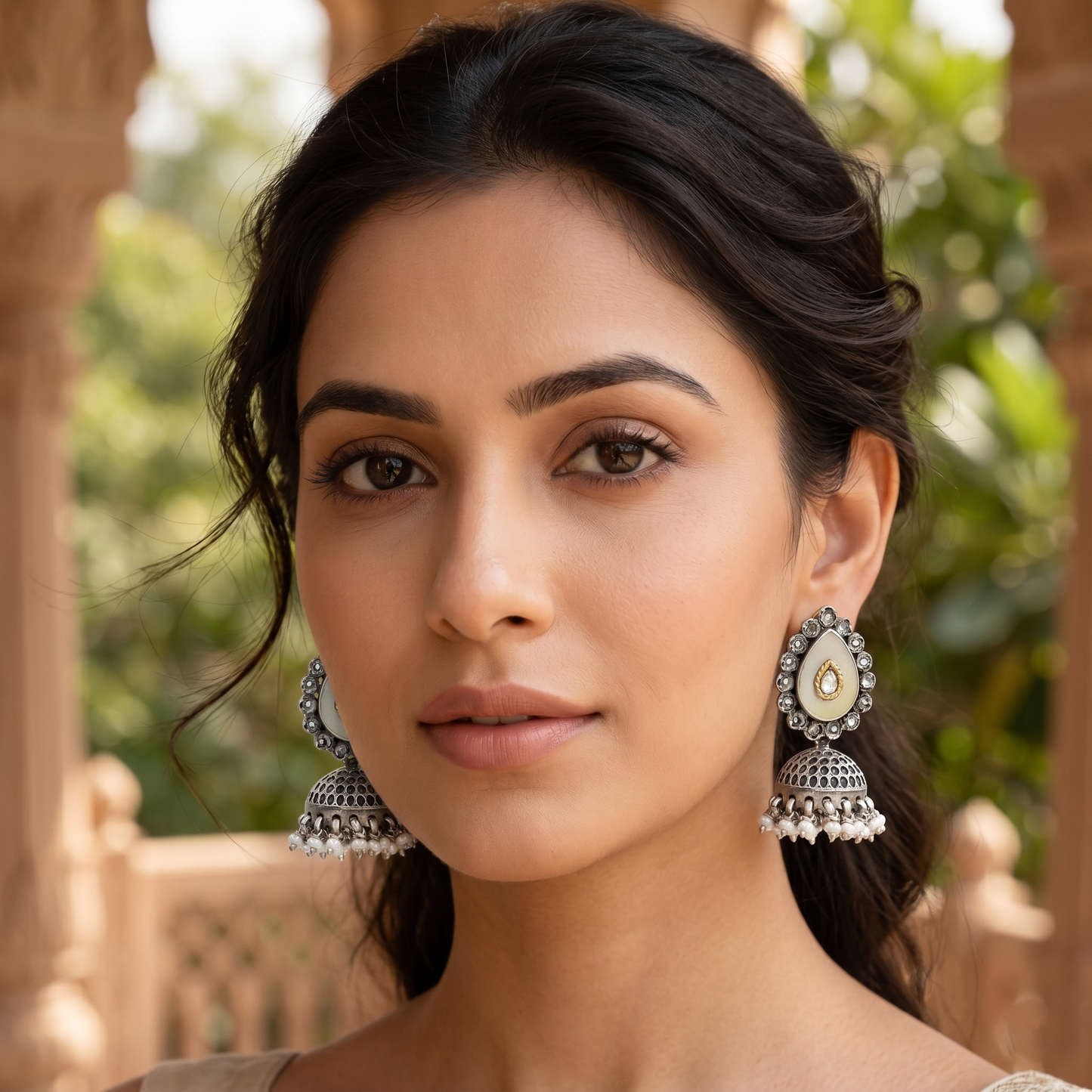 Sangeeta Boochra Handcrafted Mother of Pearl Oxidised Earrings