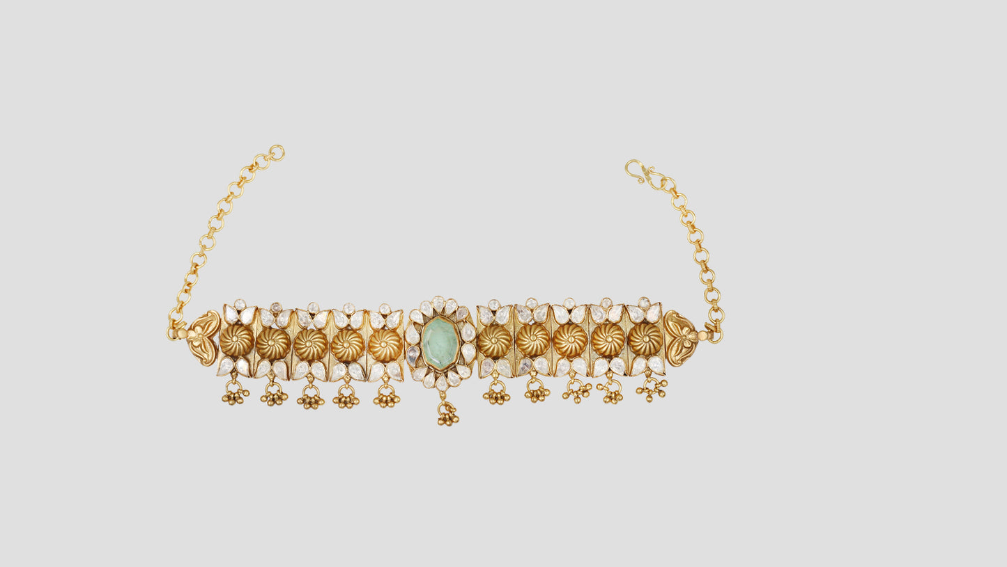 Sangeeta Boochra Artisan Gold Plated Silver Floral Statement Choker with Moissanite Detailing