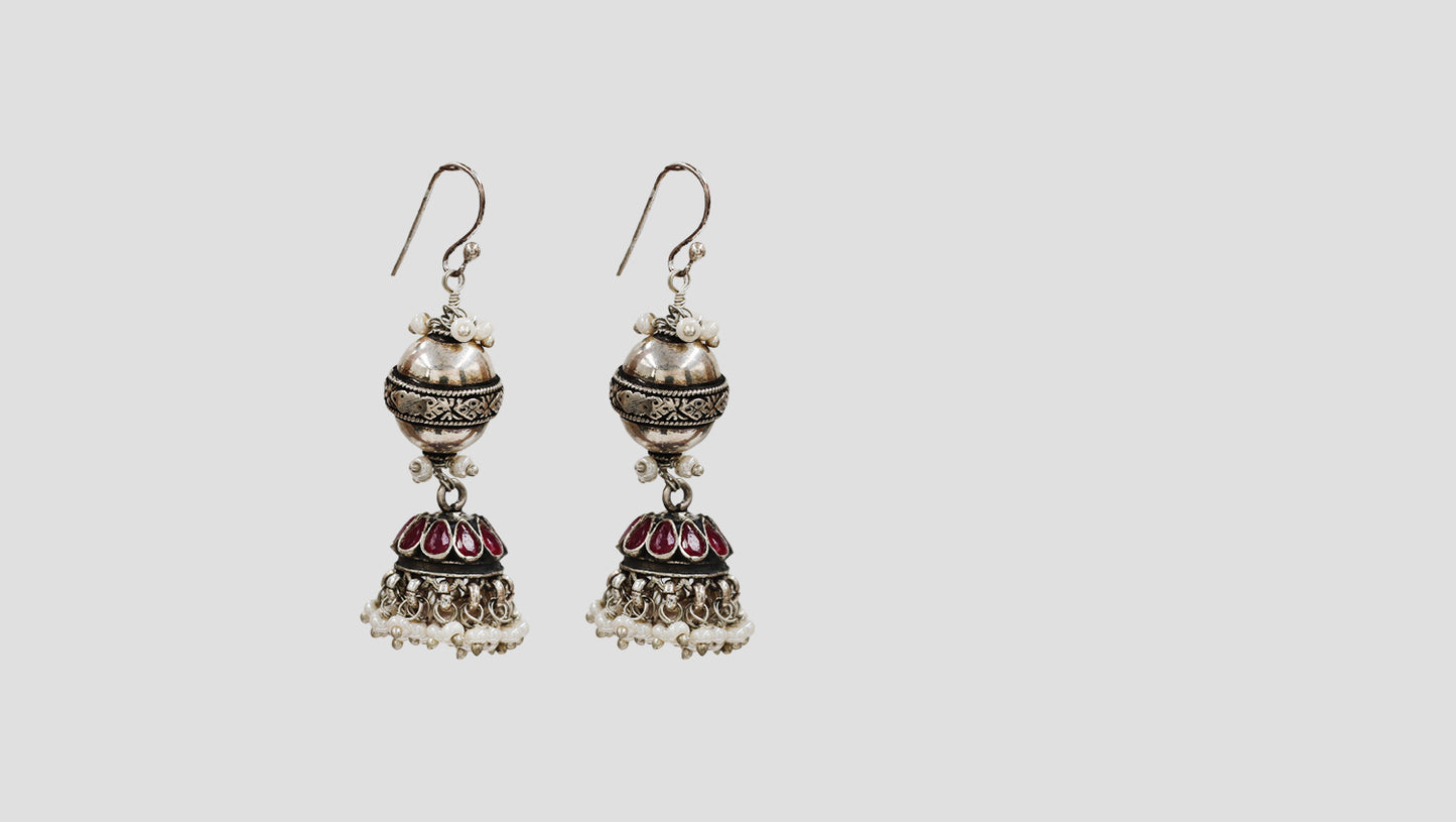 Sangeeta Boochra Traditional Oxidised Silver Pearl Drop Earrings