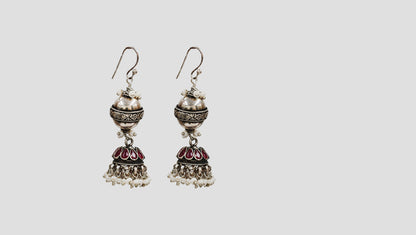 Sangeeta Boochra Traditional Oxidised Silver Pearl Drop Earrings