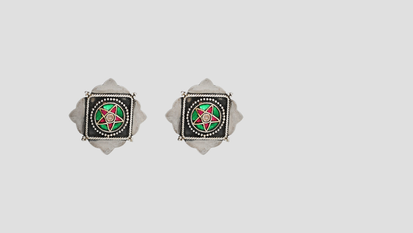 Sangeeta Boochra Handcrafted Oxidised Silver Kundan  Studs