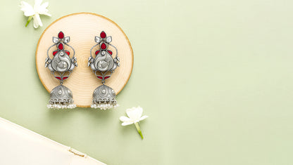 Elegant Silver Peacock Jhumka Earrings | Sangeeta Boochra