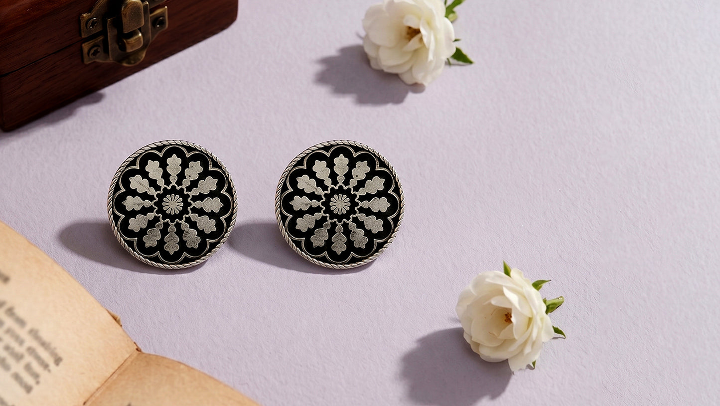 Sangeeta Boochra Vintage Bloom Oxidised Stud Earrings