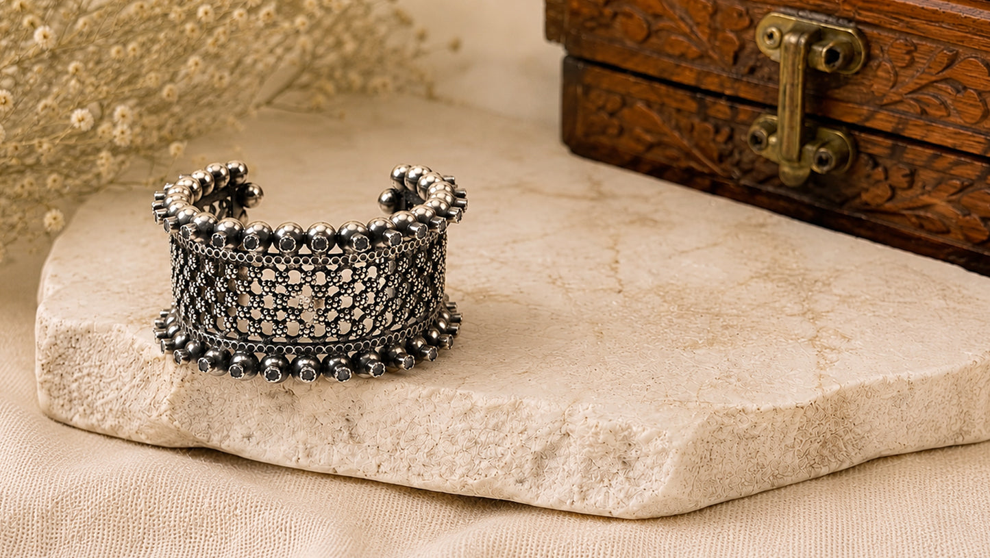 Vividh- Silver Lubena Cuff Bracelet