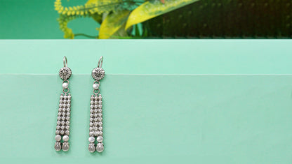 Ethnic Elongated Earrings in Oxidized Silver