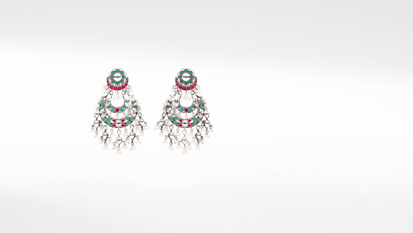 Silver Isha Kundan Earrings