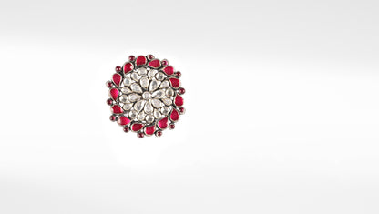 Sangeeta Boochra Red Green Silver Tone Handmade Ring