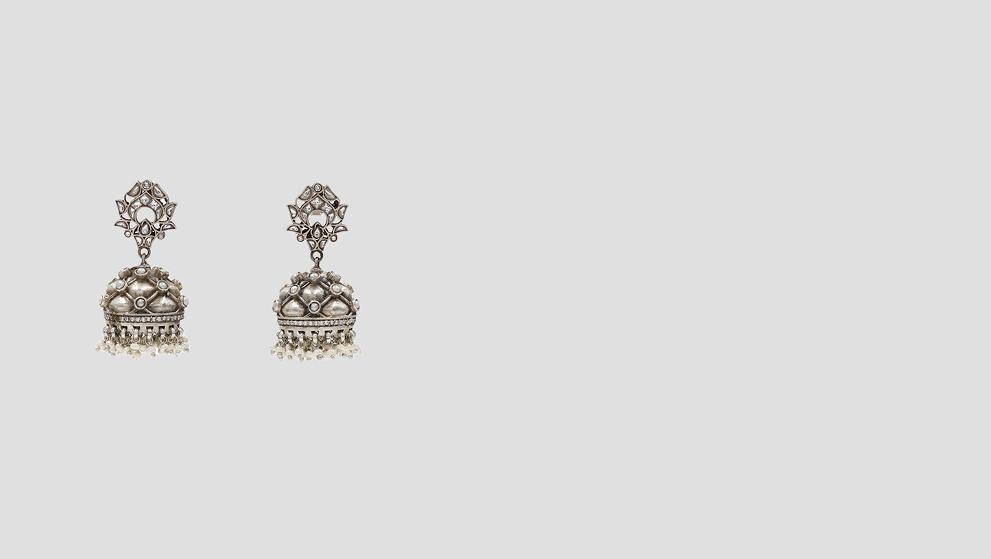 Regal Heritage: Sangeeta Boochra Silver Jhumka Earrings