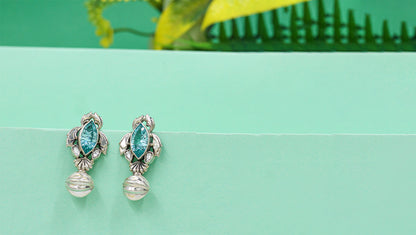 Antique Aqua Marquise Silver Earrings by Sangeeta Boochra