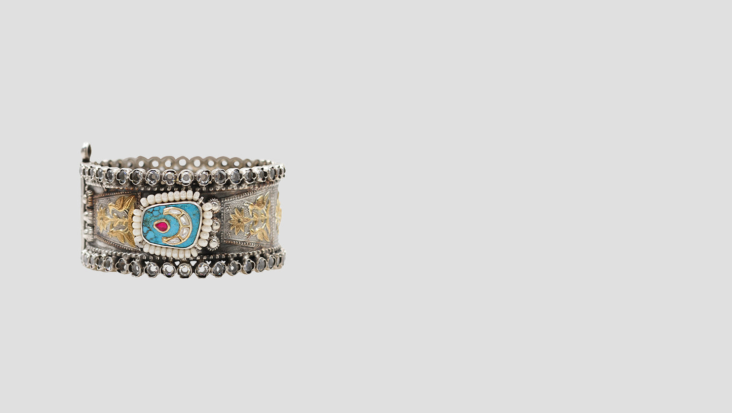 Mystical Charm: Handcrafted 925 Silver Bangle with Divine Accents