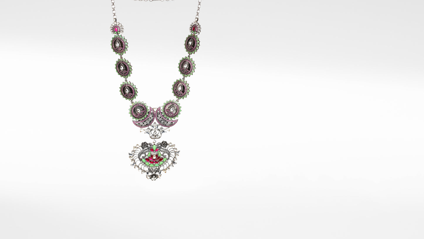 Ruhaani Silver Necklace Studded with Green Talap Stone