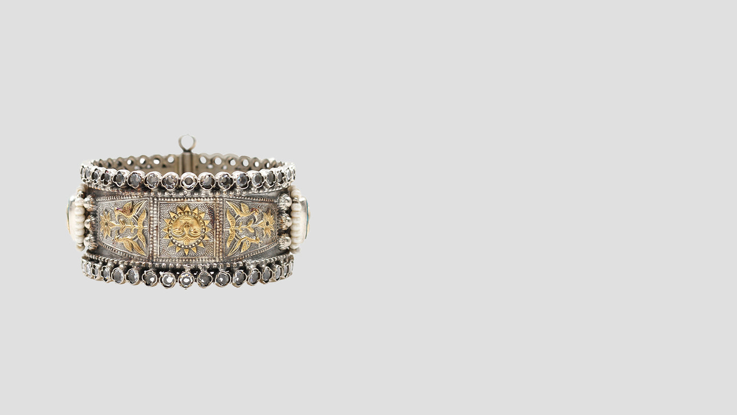 Mystical Charm: Handcrafted 925 Silver Bangle with Divine Accents