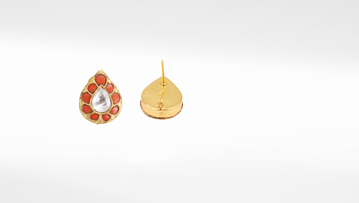 Silver Sana Earrings adorned with Kundan Setting and 24K Gold Plating