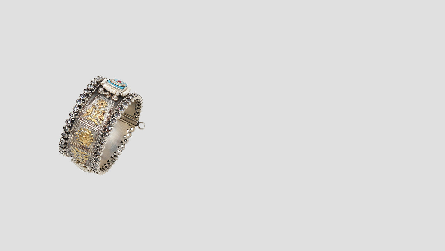 Mystical Charm: Handcrafted 925 Silver Bangle with Divine Accents