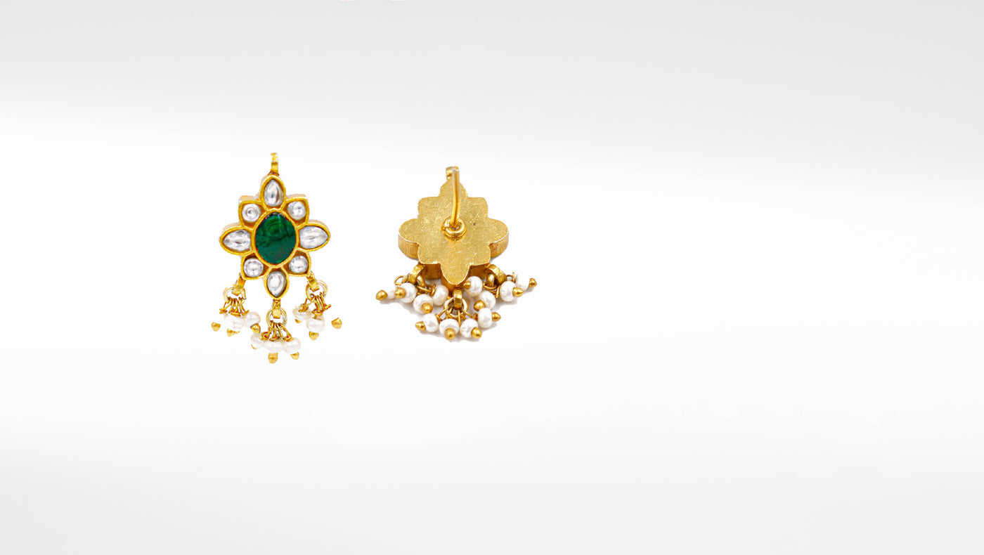 Silver Heena Earrings Embellished with Kundan Setting and 24K Gold Plating