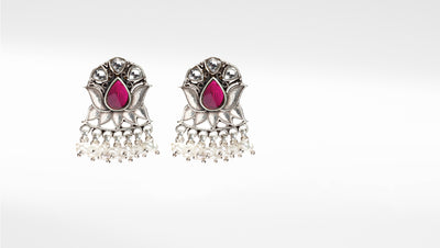 Sangeeta Boochra Pink Silver Earrings With Kundan
