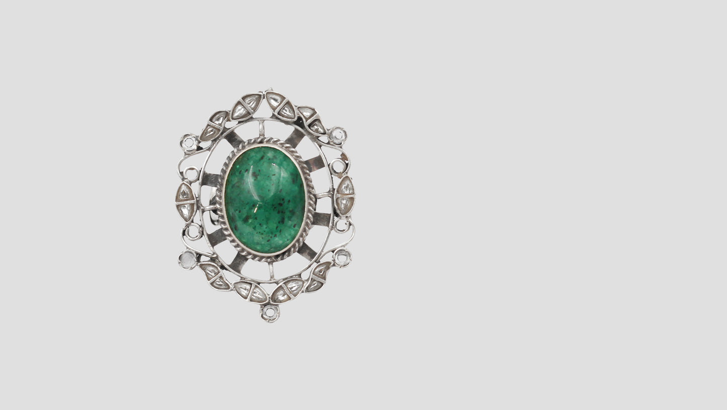 Sangeeta Boochra Vintage-Inspired Silver Green Stone Ring