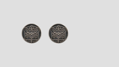 Sangeeta Boochra Heritage Motif Oxidised Silver Disc Earrings