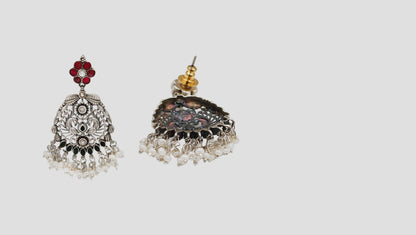 Sangeeta Boochra Traditional Sterling Silver Kundan Earrings with Pearl Tassels