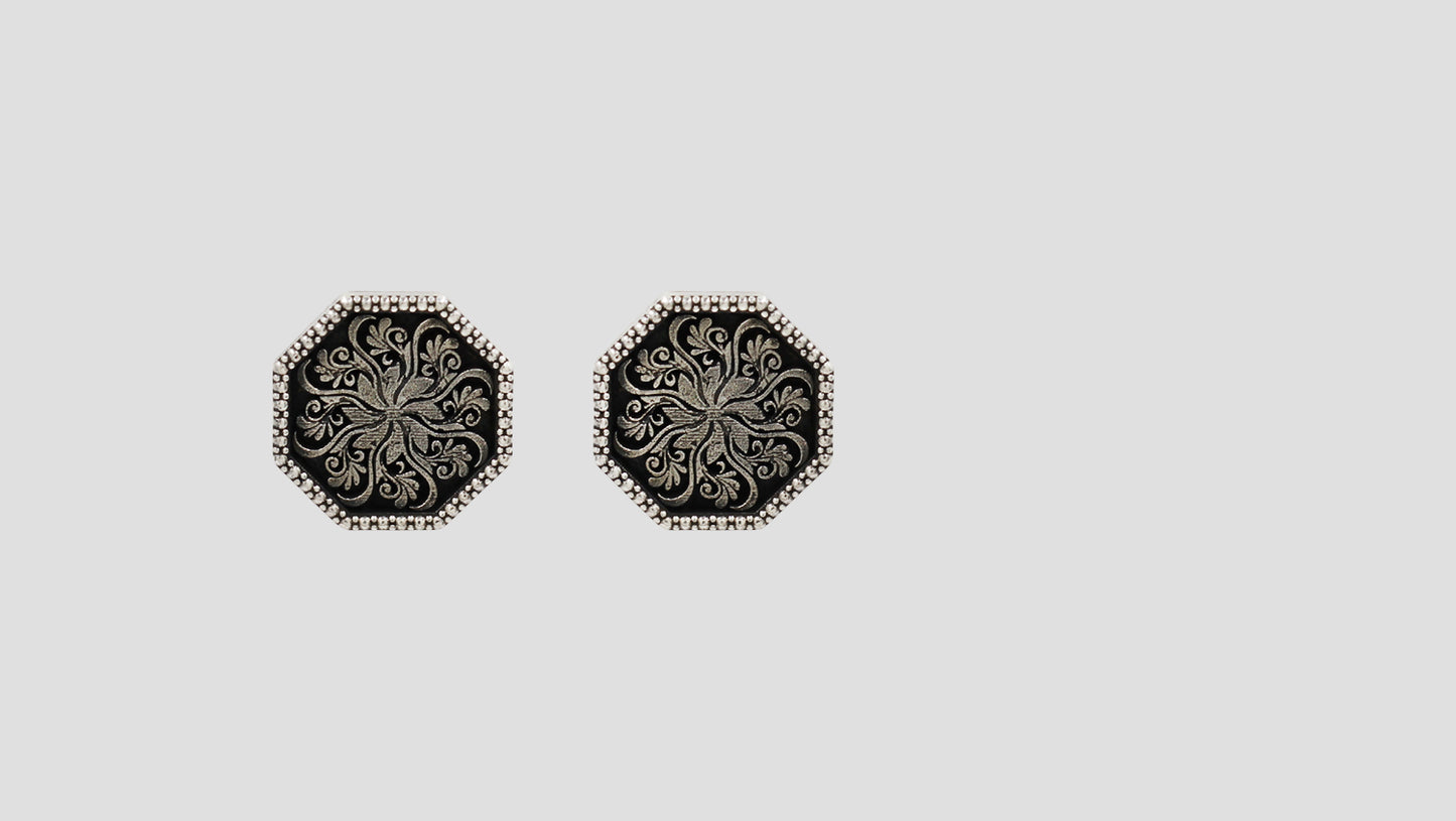 Sangeeta Boochra Handcrafted Oxidised Silver Floral Motif Studs