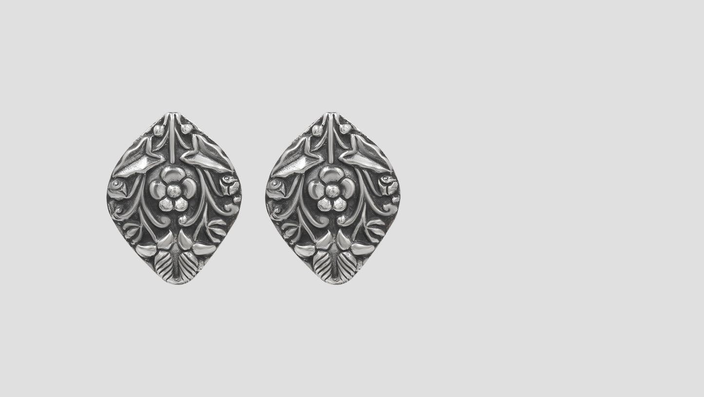 Sangeeta Boochra Classic Ethnic Floral Silver Earrings