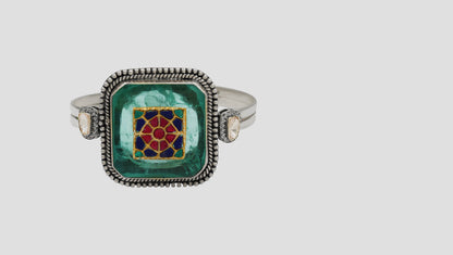 Sangeeta Boochra Green Stone Mosaic Silver Bracelet
