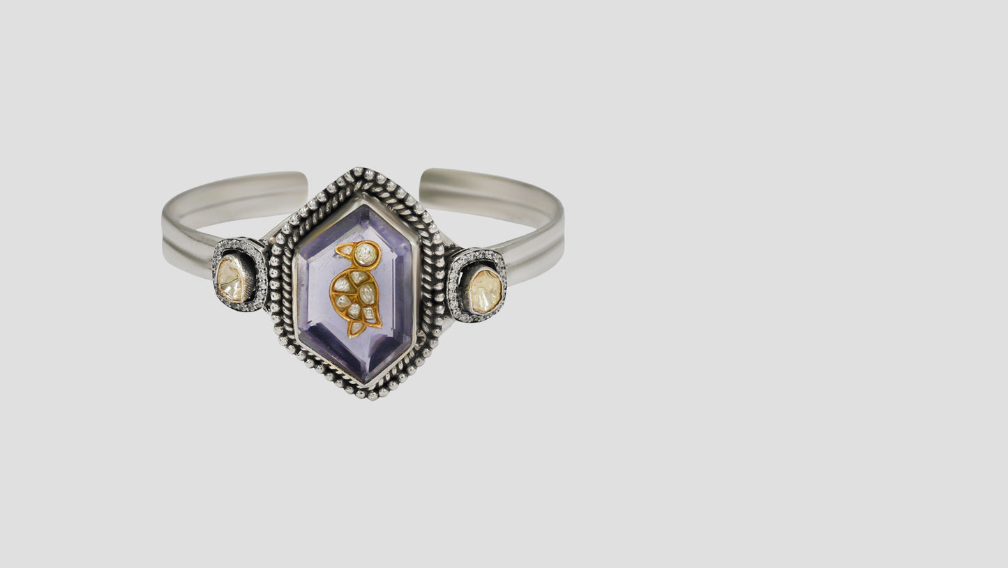 Sangeeta Boochra Oxidised Silver Statement Bracelet with Gemstone Accent