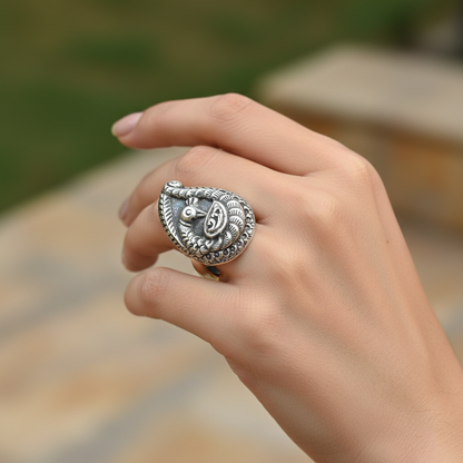 Sangeeta Boochra Handcrafted Tribal Peacock Silver Ring