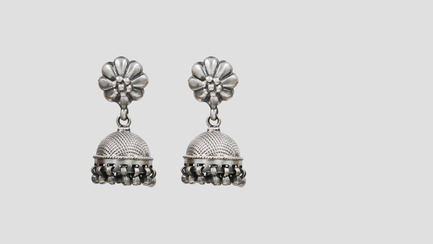 Sangeeta Boochra Vintage Bloom Silver Jhumka Earrings