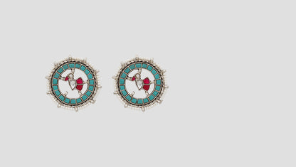 Sangeeta Boochra Tribal Circular Silver Earrings with Turquoise & Red Stone