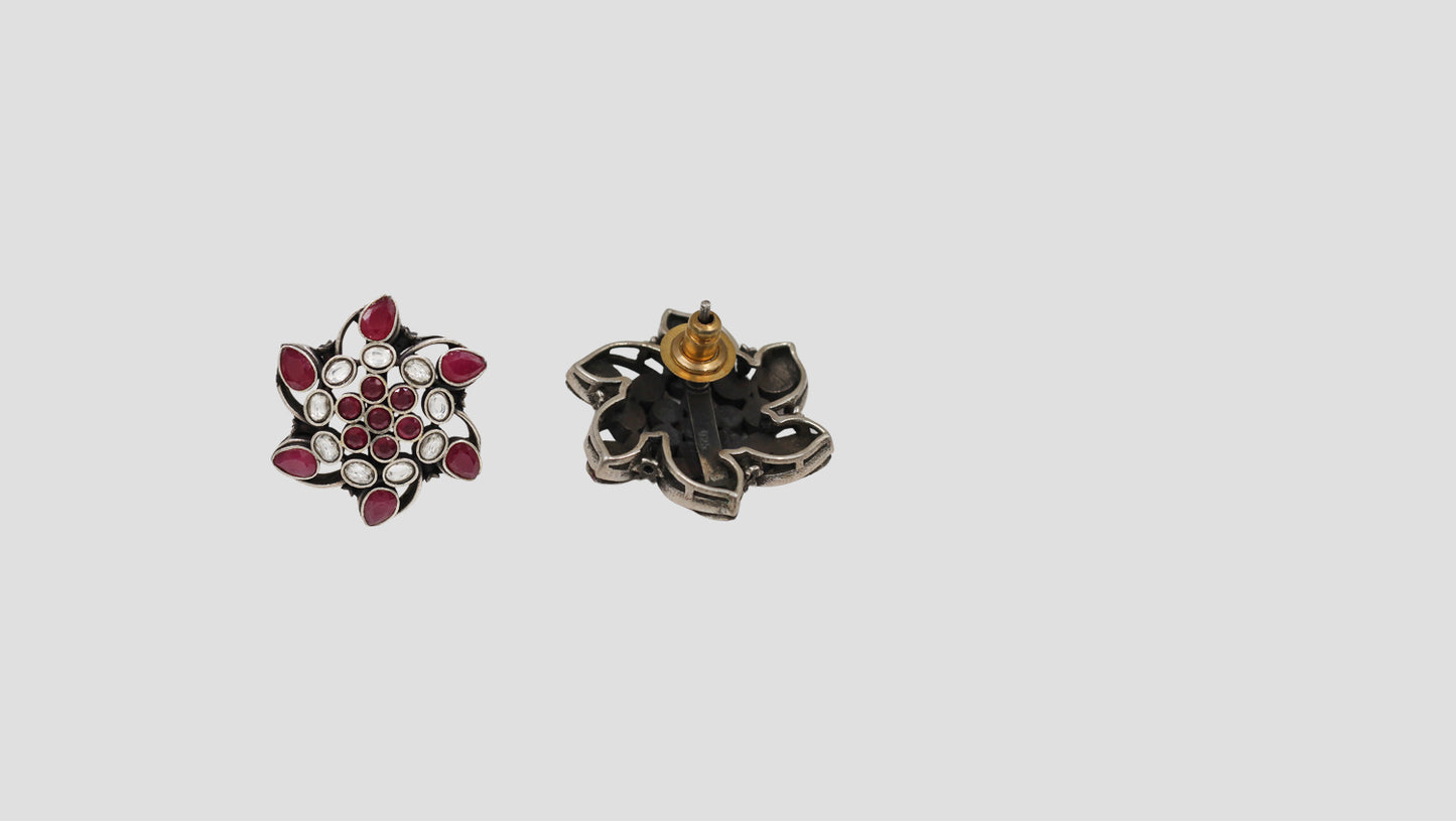 Sangeeta Boochra Kundan Silver Floral Stud Earrings