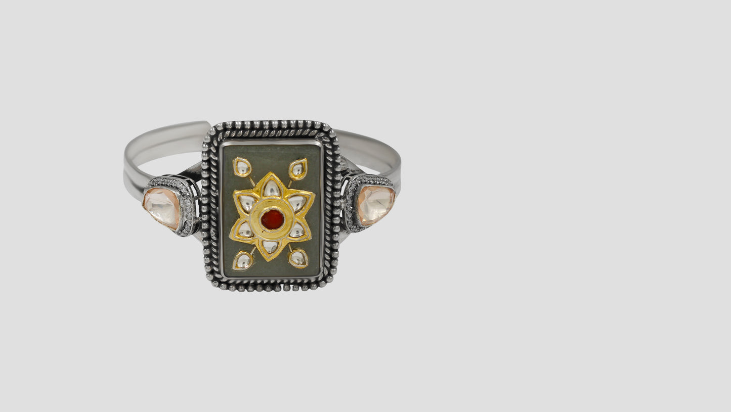 Sangeeta Boochra Handcrafted Kundan Floral Silver Bracelet
